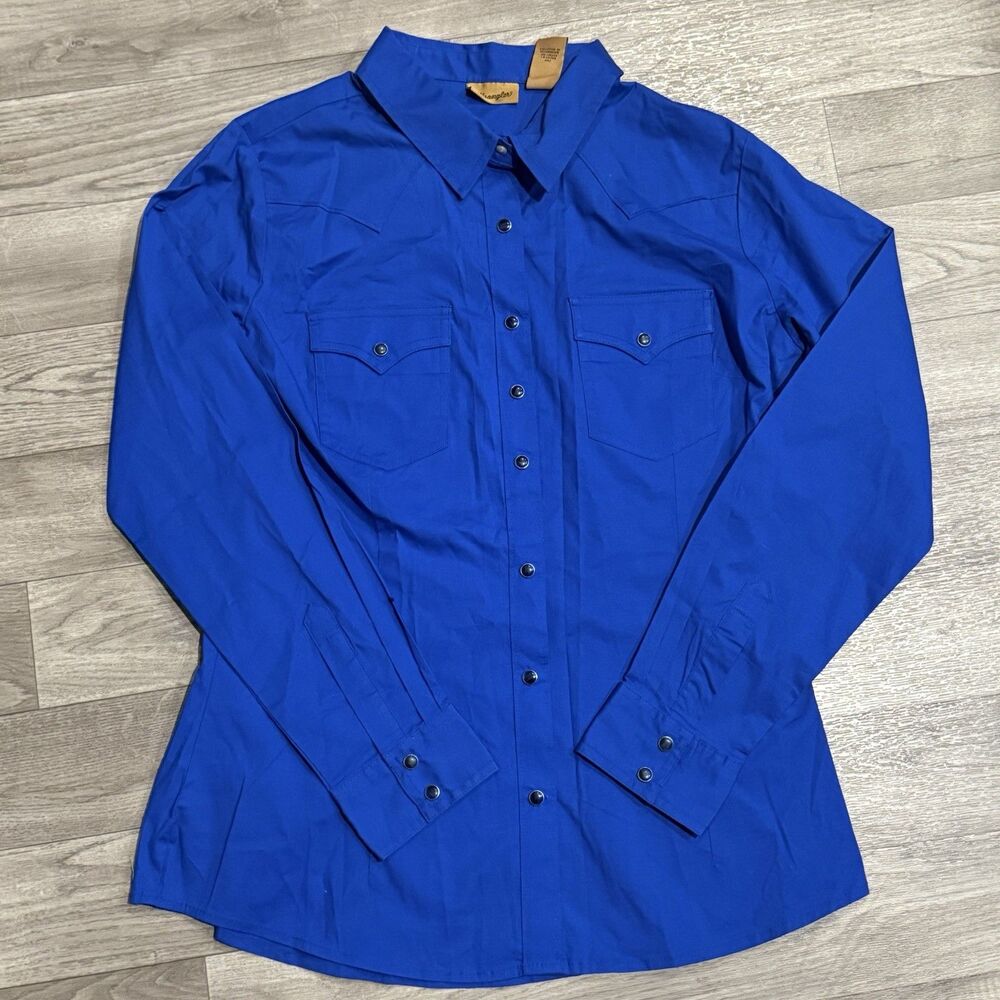 Women’s WRANGLER Western Pearl Snap Royal Blue LW1011B SZ L Horse Show Shirt